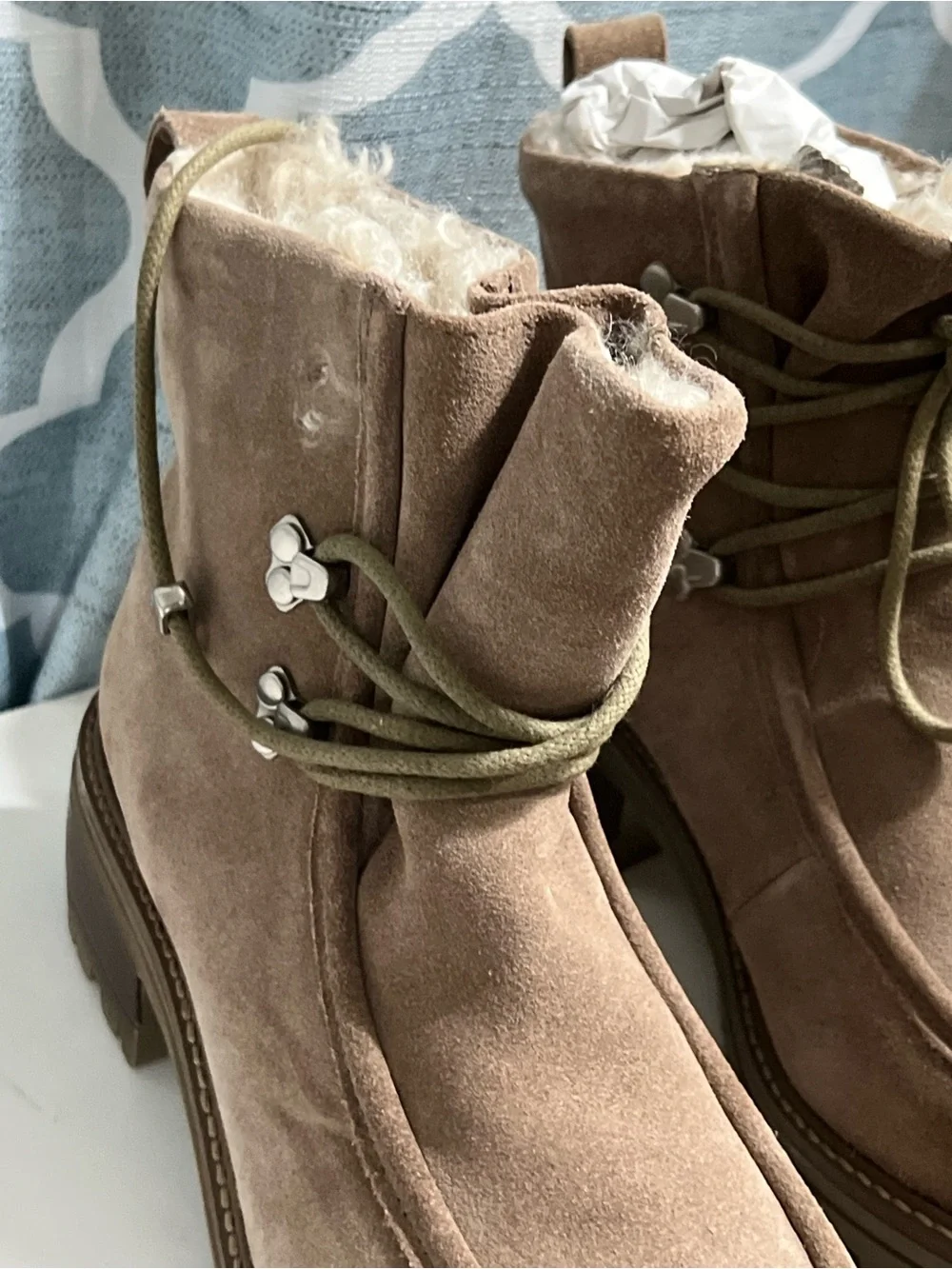 Kenneth Cole Suede Lace-Up Ankle Boots in Taupe